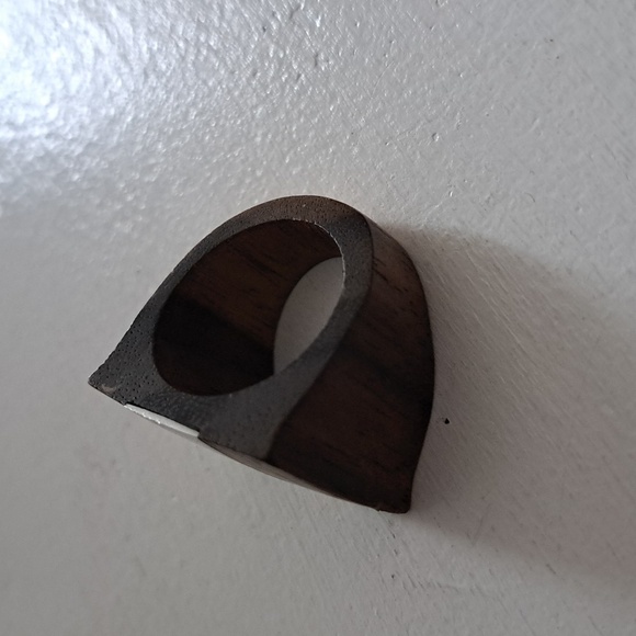 VTG WOOD metal artsy organic feel minimalist flat square top ring woodsy rustic - Picture 2 of 4